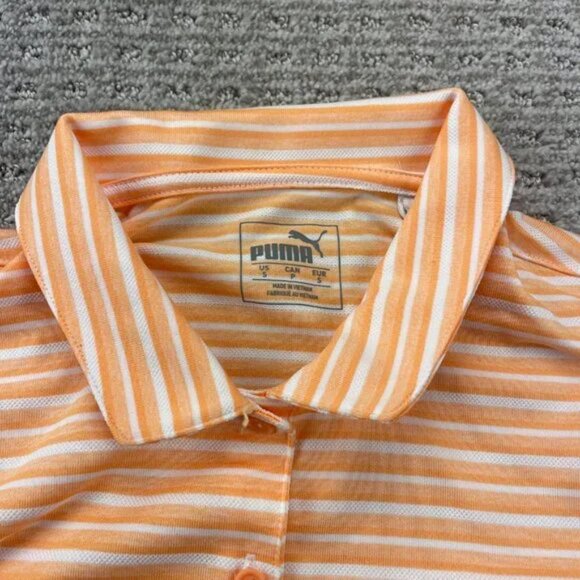 Puma Golf Shirt Women Small S Orange White Striped Casual Polo Buttons Ladies - Picture 2 of 8